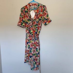 Ganni Floral Maple Silk Wrap Dress